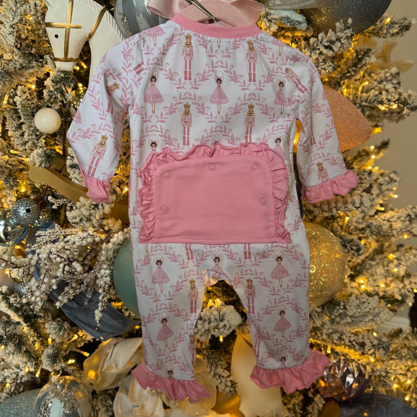 Premium Pink Nutcracker Print Ruffle Romper