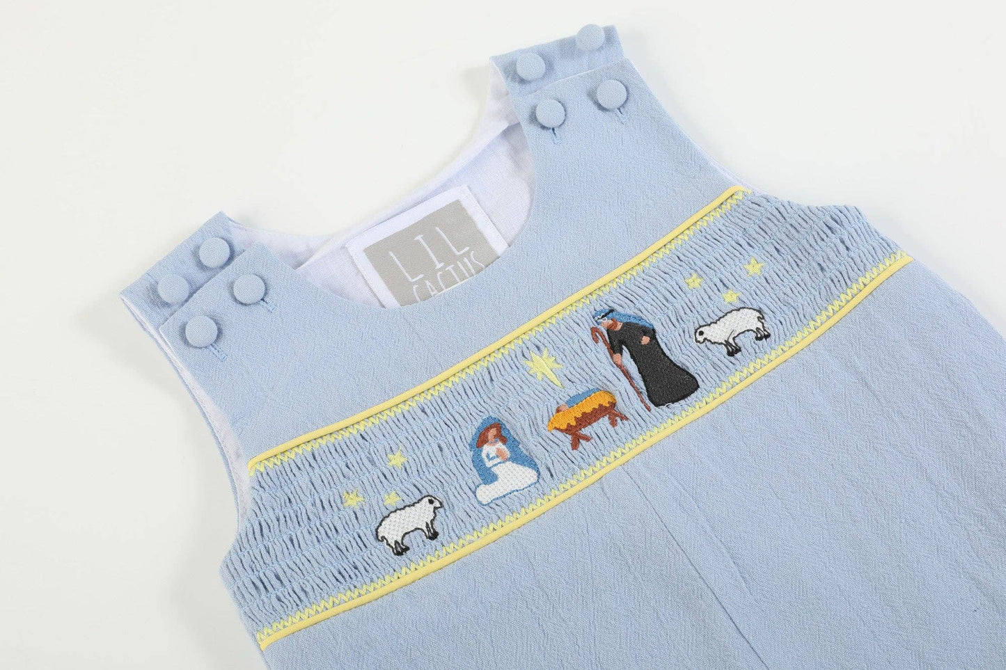 Light Blue Nativity Smocked Overalls