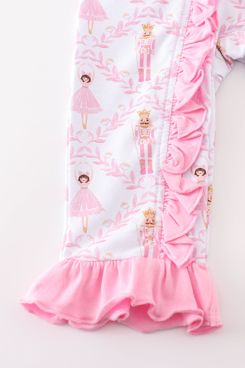 Premium Pink Nutcracker Print Ruffle Romper