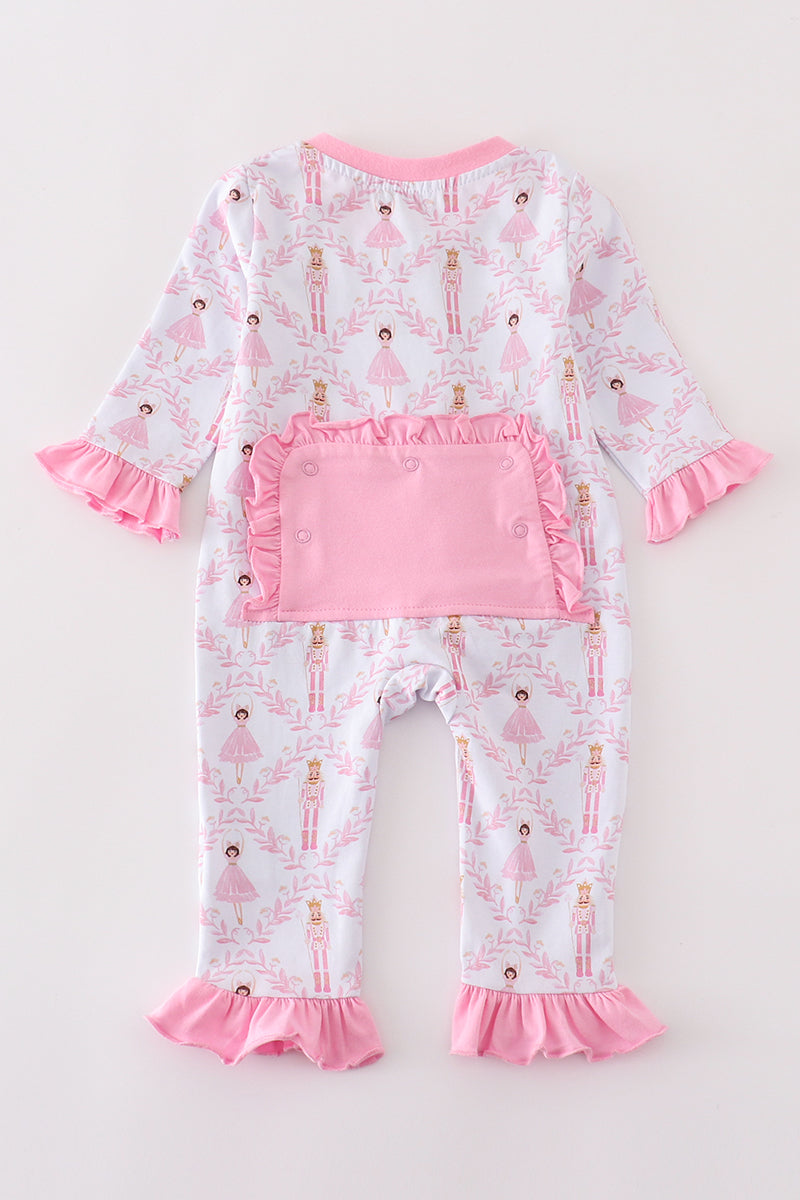 Premium Pink Nutcracker Print Ruffle Romper