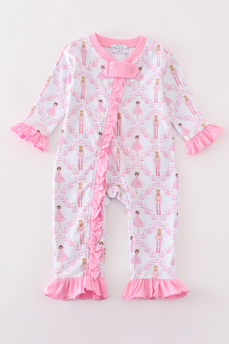 Premium Pink Nutcracker Print Ruffle Romper