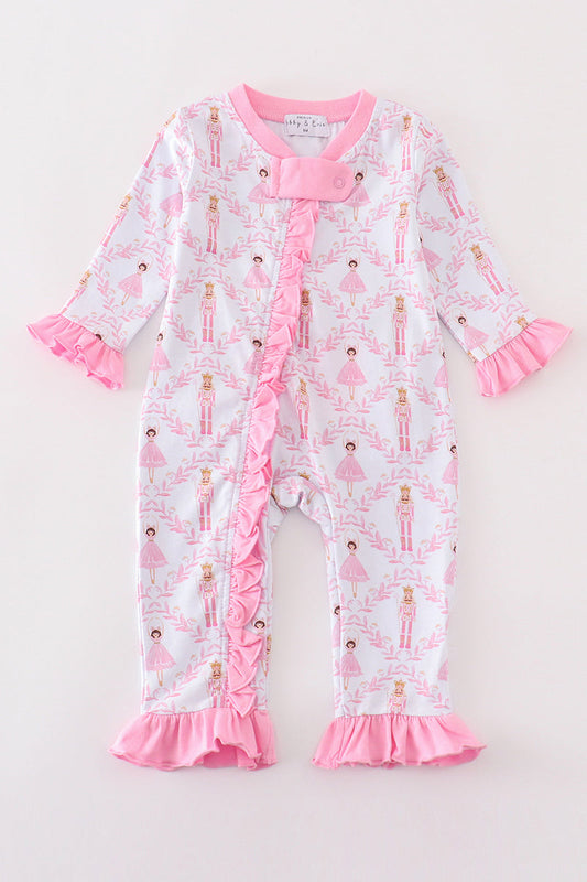 Premium Pink Nutcracker Print Ruffle Romper