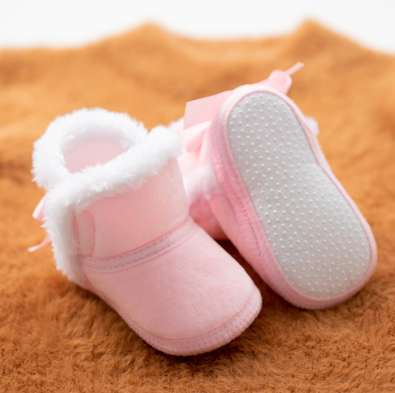 Pink Faux Fleece & Fur Infant Booties