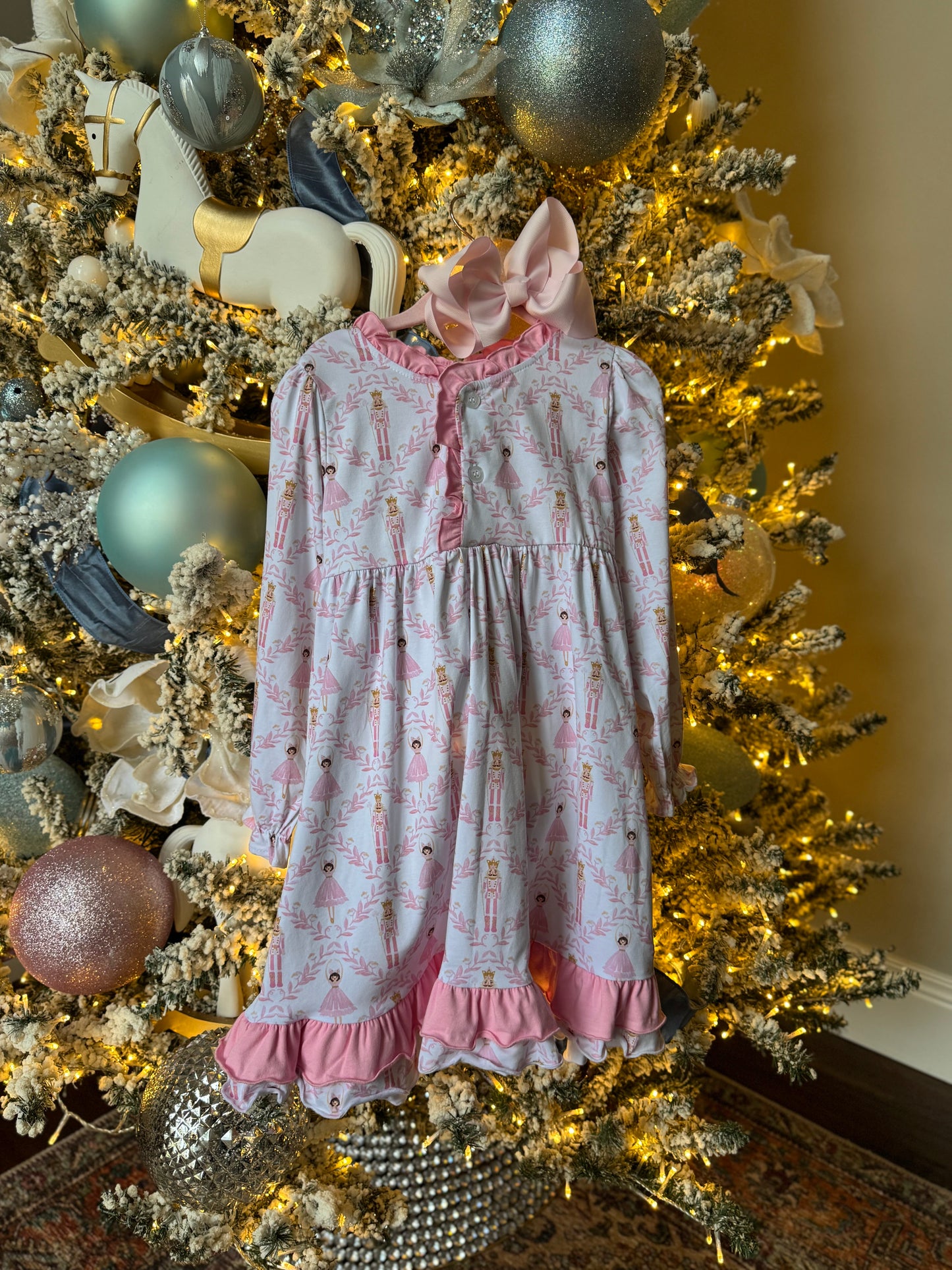 Premium Pink Nutcracker Print Ruffle Pajama Gown