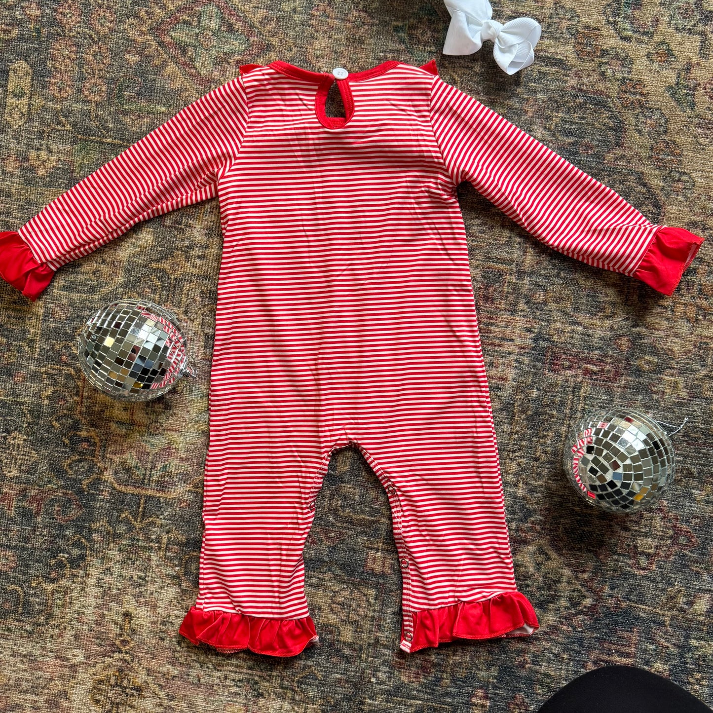 Red Santa Milk and Cookies Appliqué Ruffle Romper