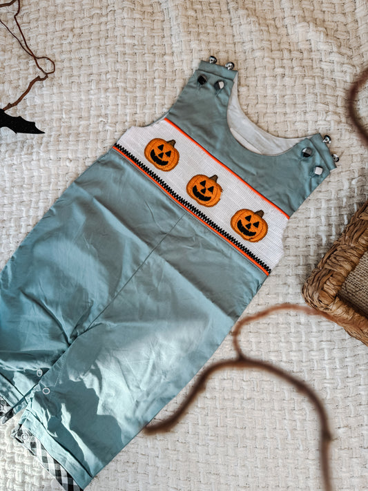 Smocked Halloween Jack-o-Lantern Jon Jon Overalls