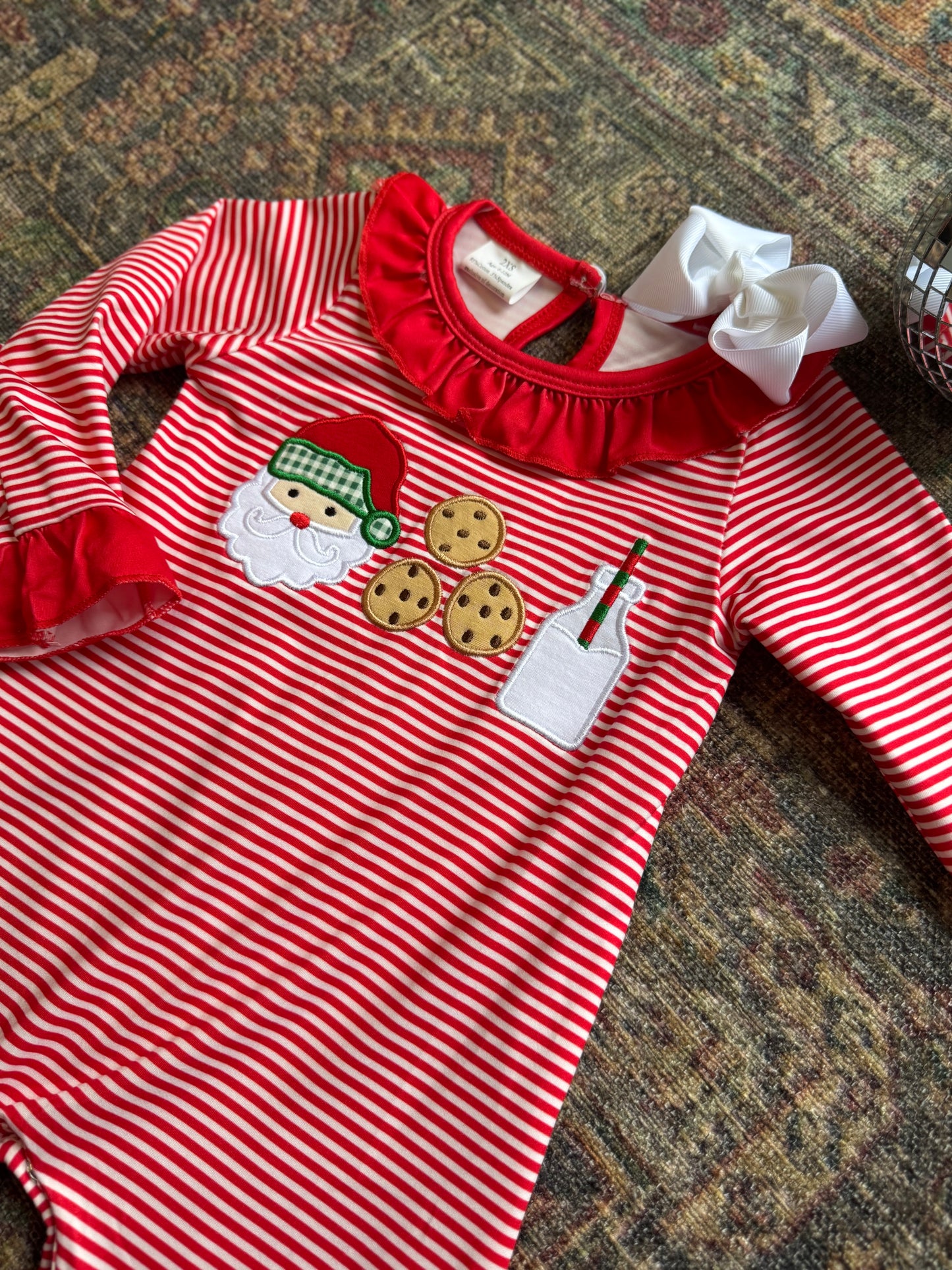 Red Santa Milk and Cookies Appliqué Ruffle Romper