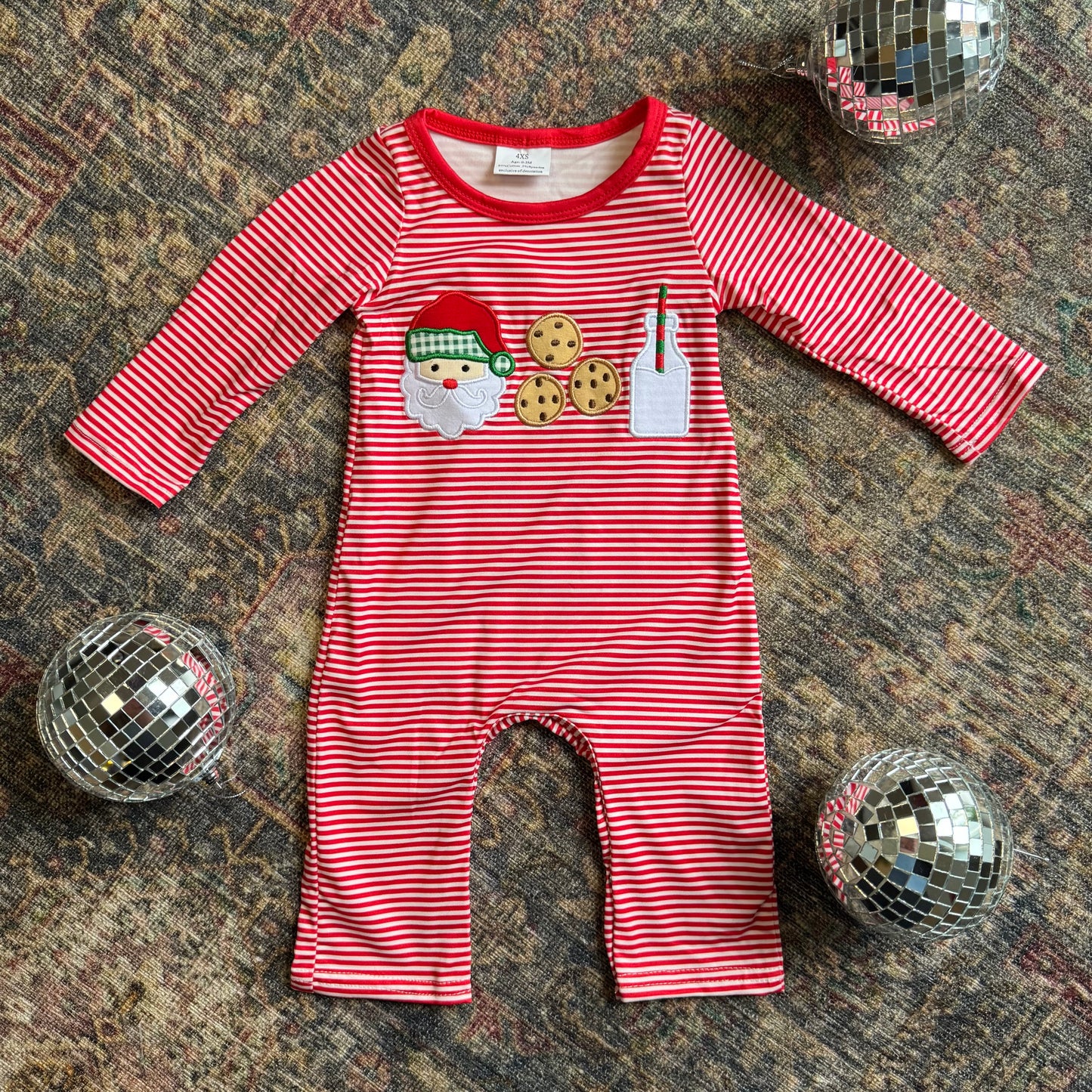 Red Santa Milk and Cookies Appliqué Baby Boy Romper