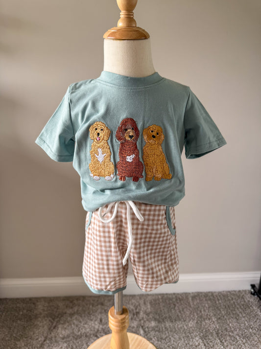 Boys Embroidered Doodle Dog Gingham Short Set