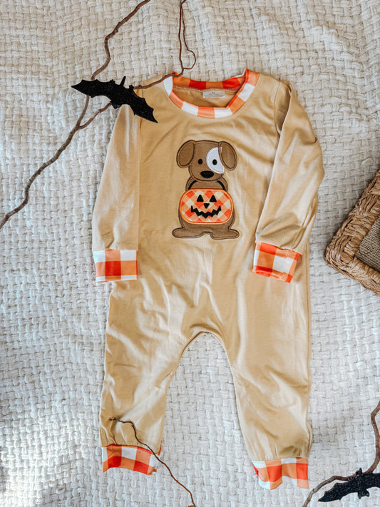 Tan Boys Jack-o-Lantern Bubble Romper