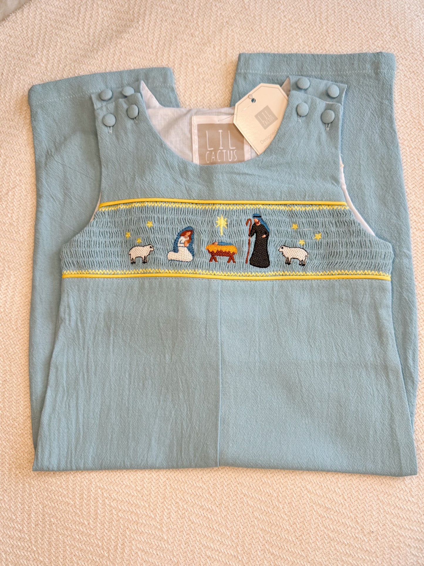 Light Blue Nativity Smocked Overalls