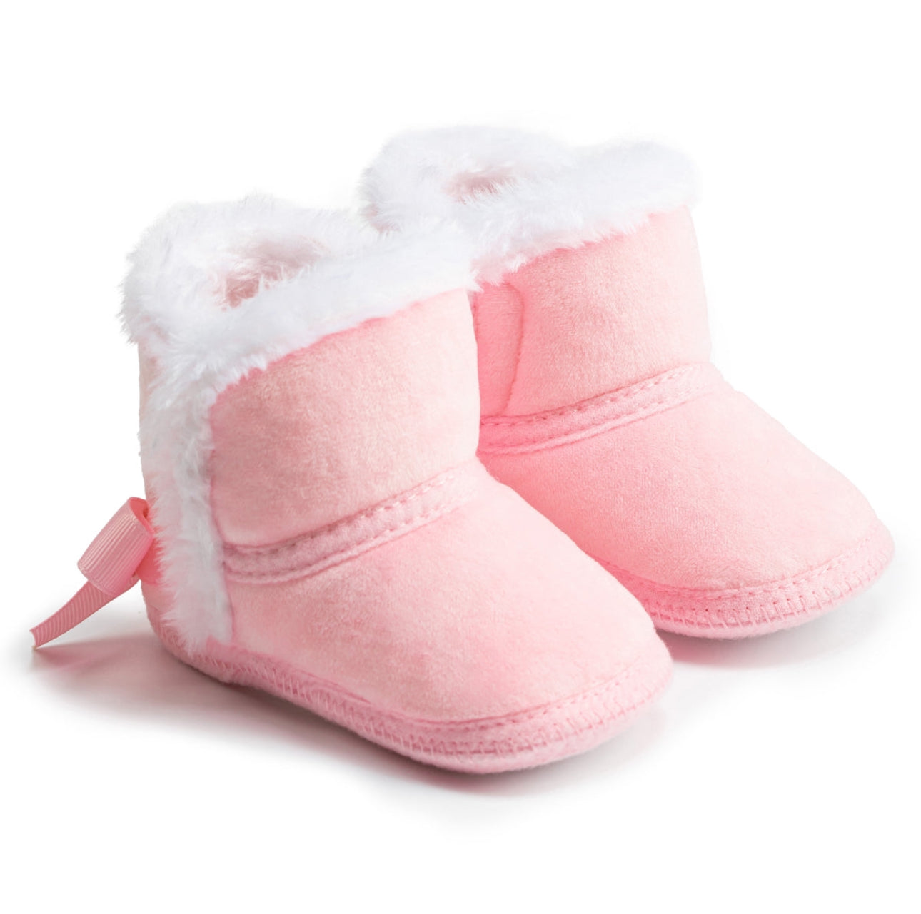 Pink Faux Fleece & Fur Infant Booties