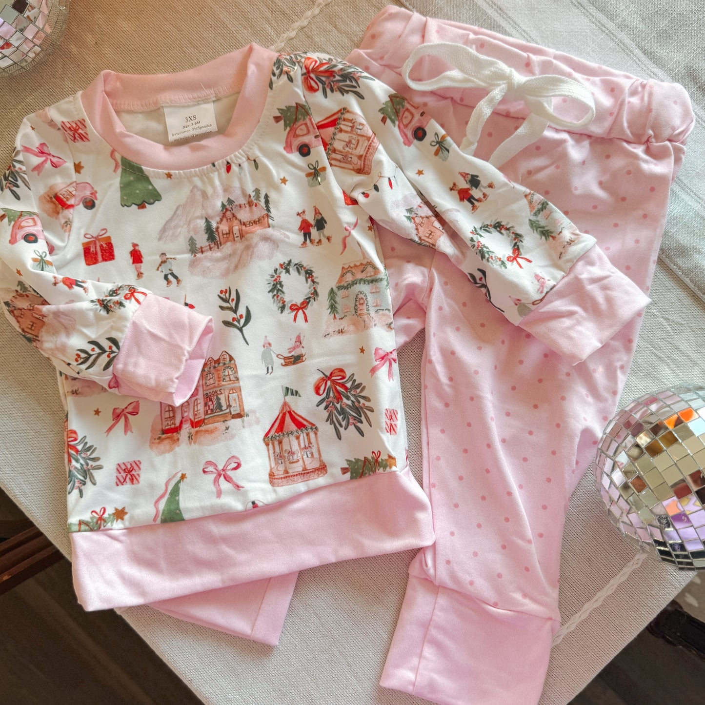 Pink Christmas Village Crewneck and Pant Set