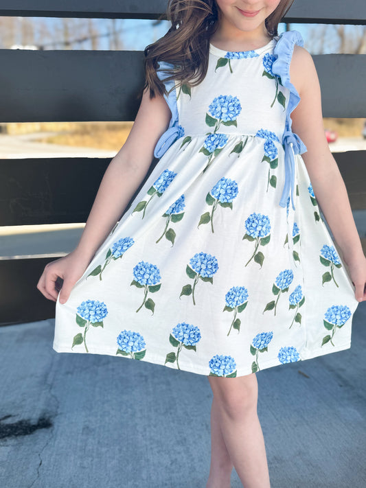 Vintage Hydrangea Ruffle Girls Dress