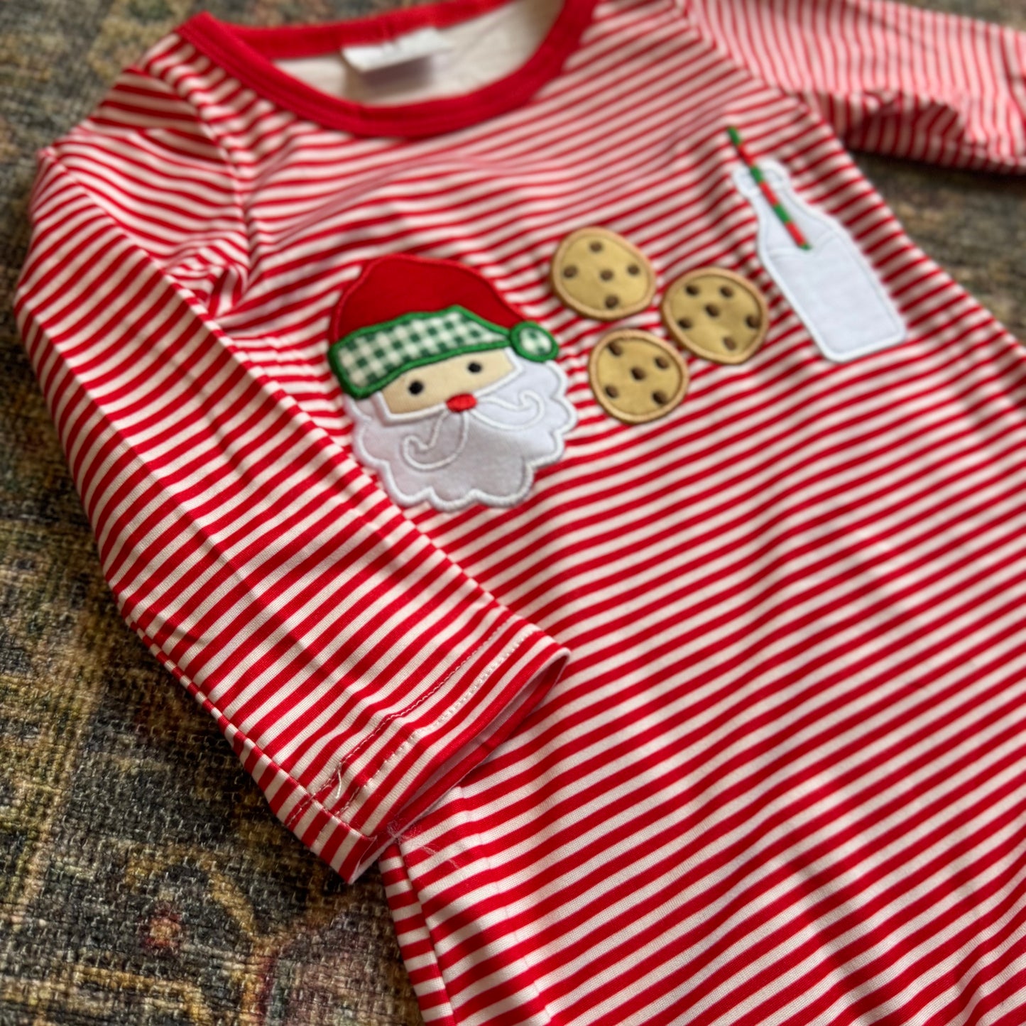 Red Santa Milk and Cookies Appliqué Baby Boy Romper