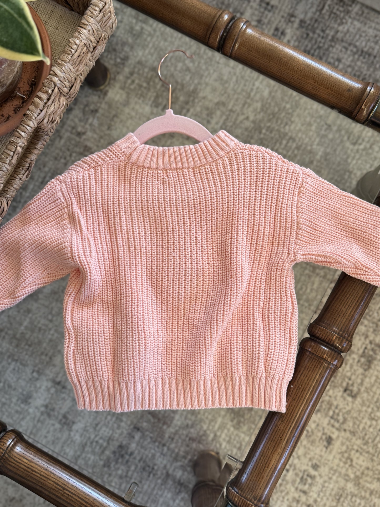 [PREORDER] Peach Floral Hand Embroidered Girls Sweater