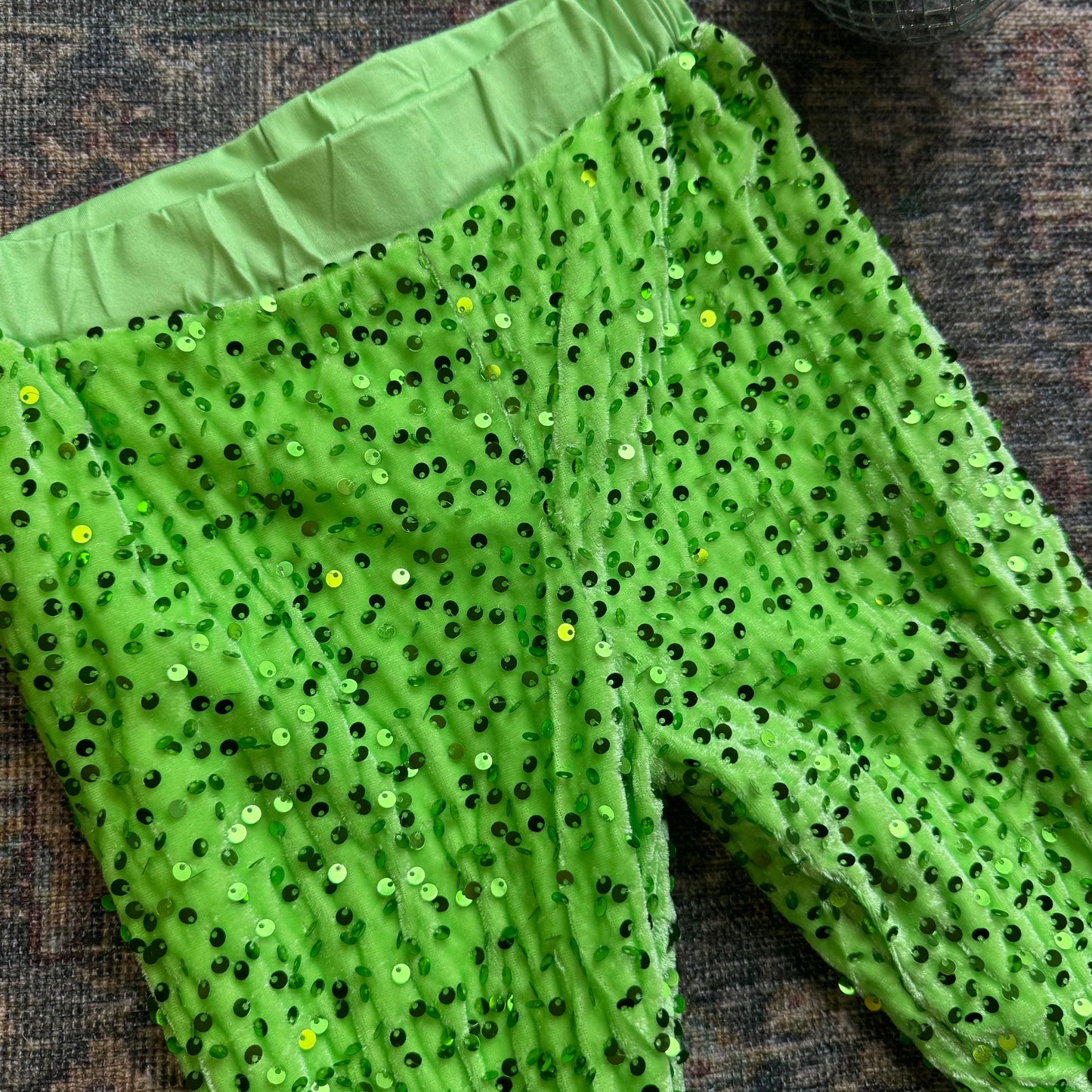 Neon Green Sequin Bell Bottom Pants