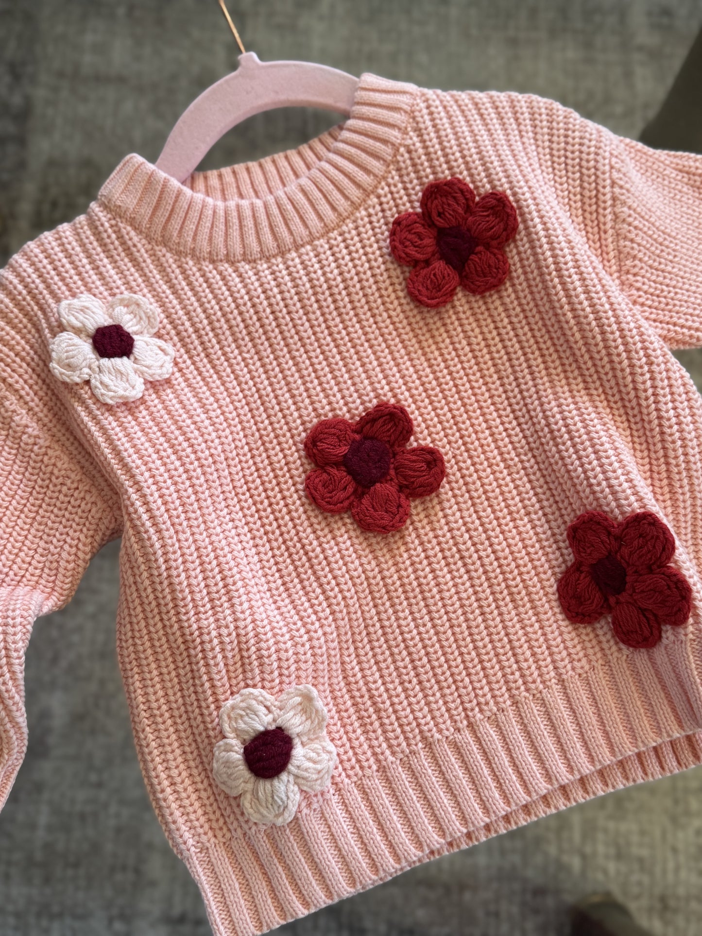 [PREORDER] Peach Floral Hand Embroidered Girls Sweater