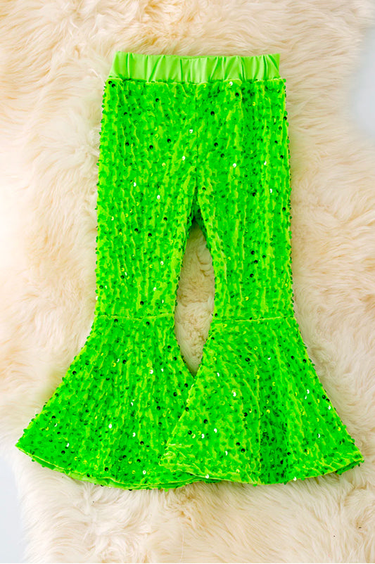 Neon Green Sequin Bell Bottom Pants