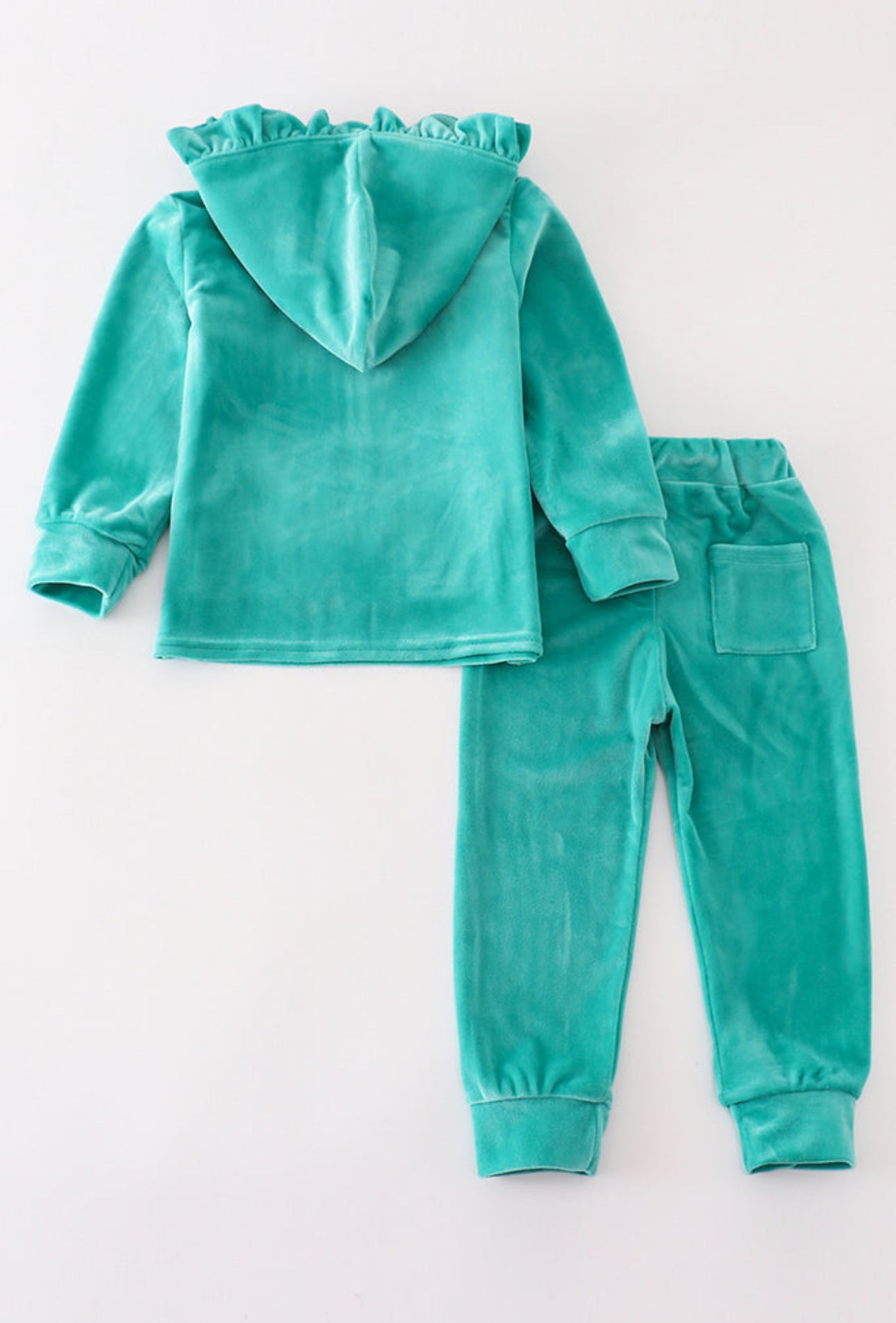 Turquoise Velvet Ruffle Hoodie Jogger Set