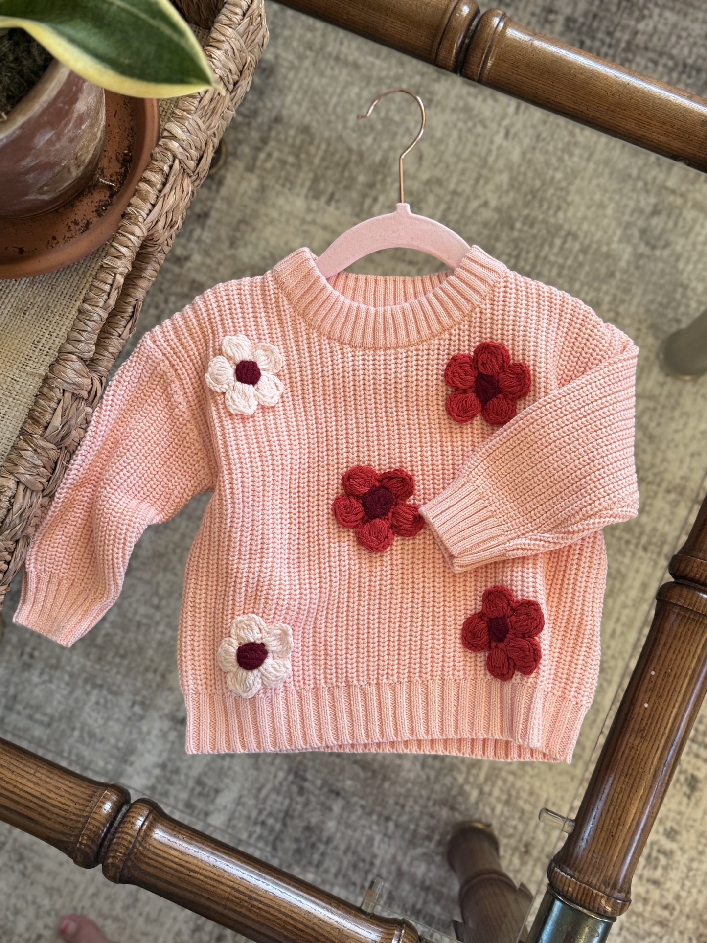 [PREORDER] Peach Floral Hand Embroidered Girls Sweater