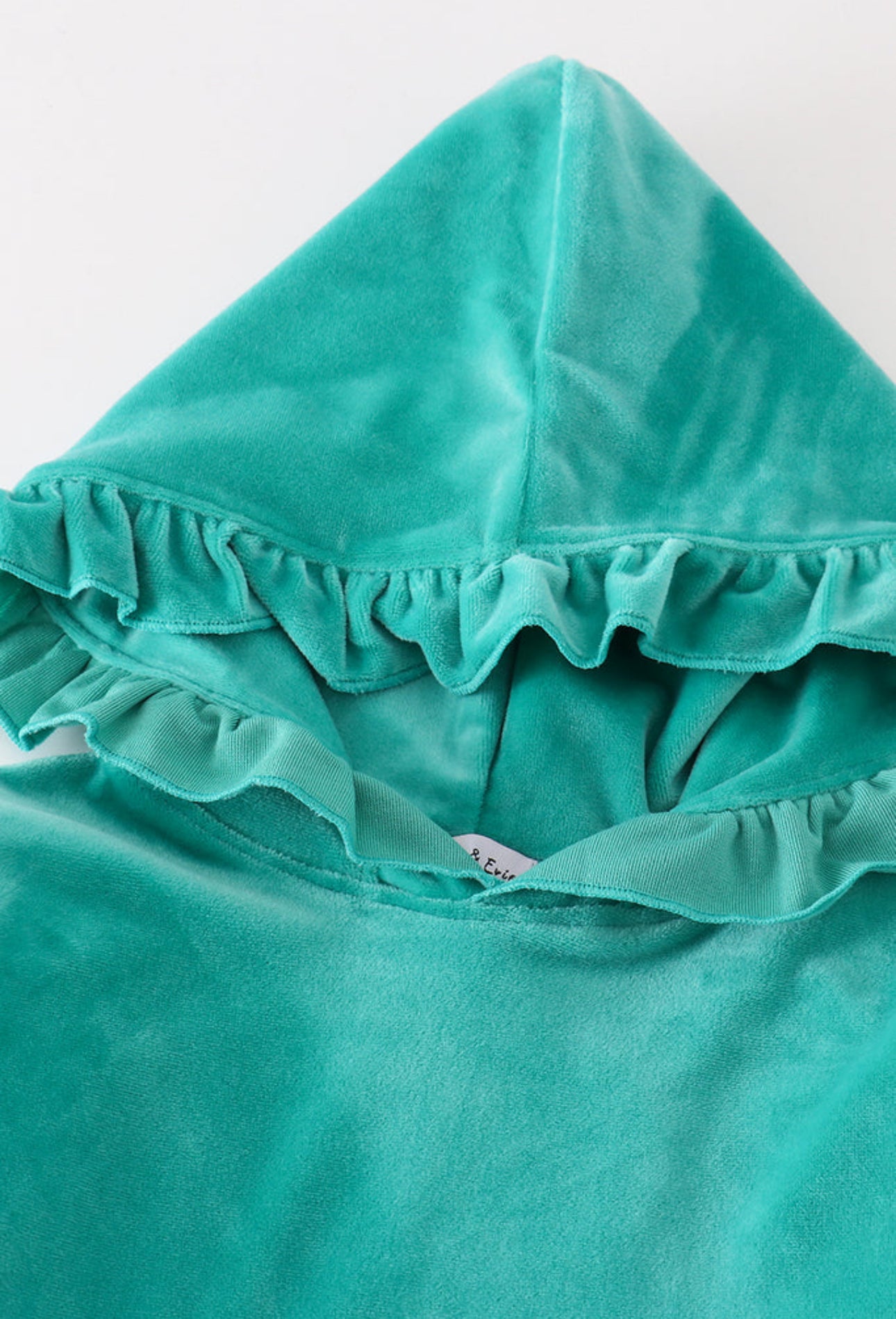 Turquoise Velvet Ruffle Hoodie Jogger Set