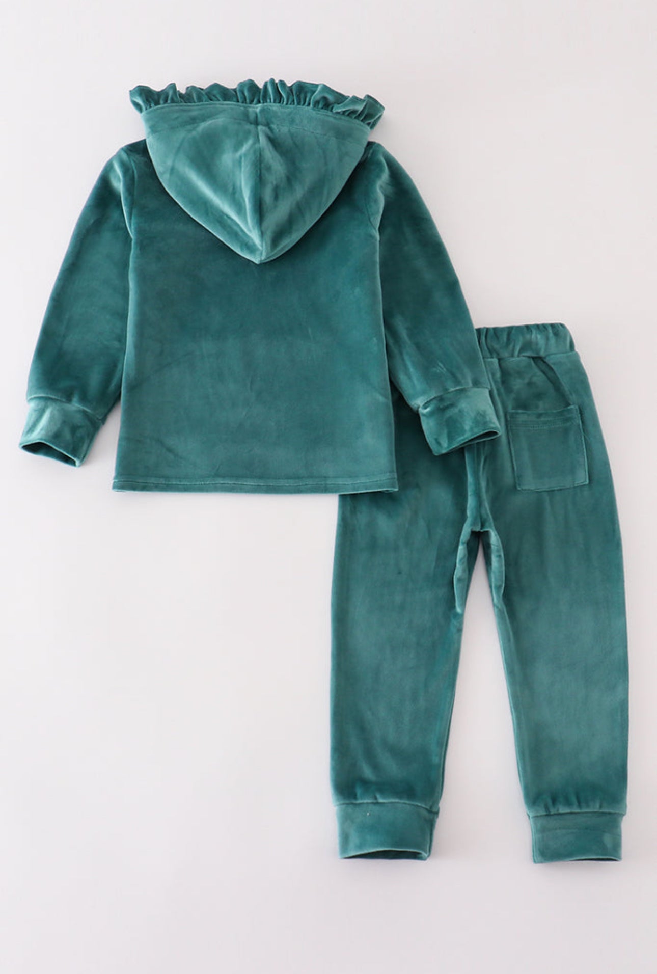 Teal Velvet Ruffle Hoodie Jogger Set