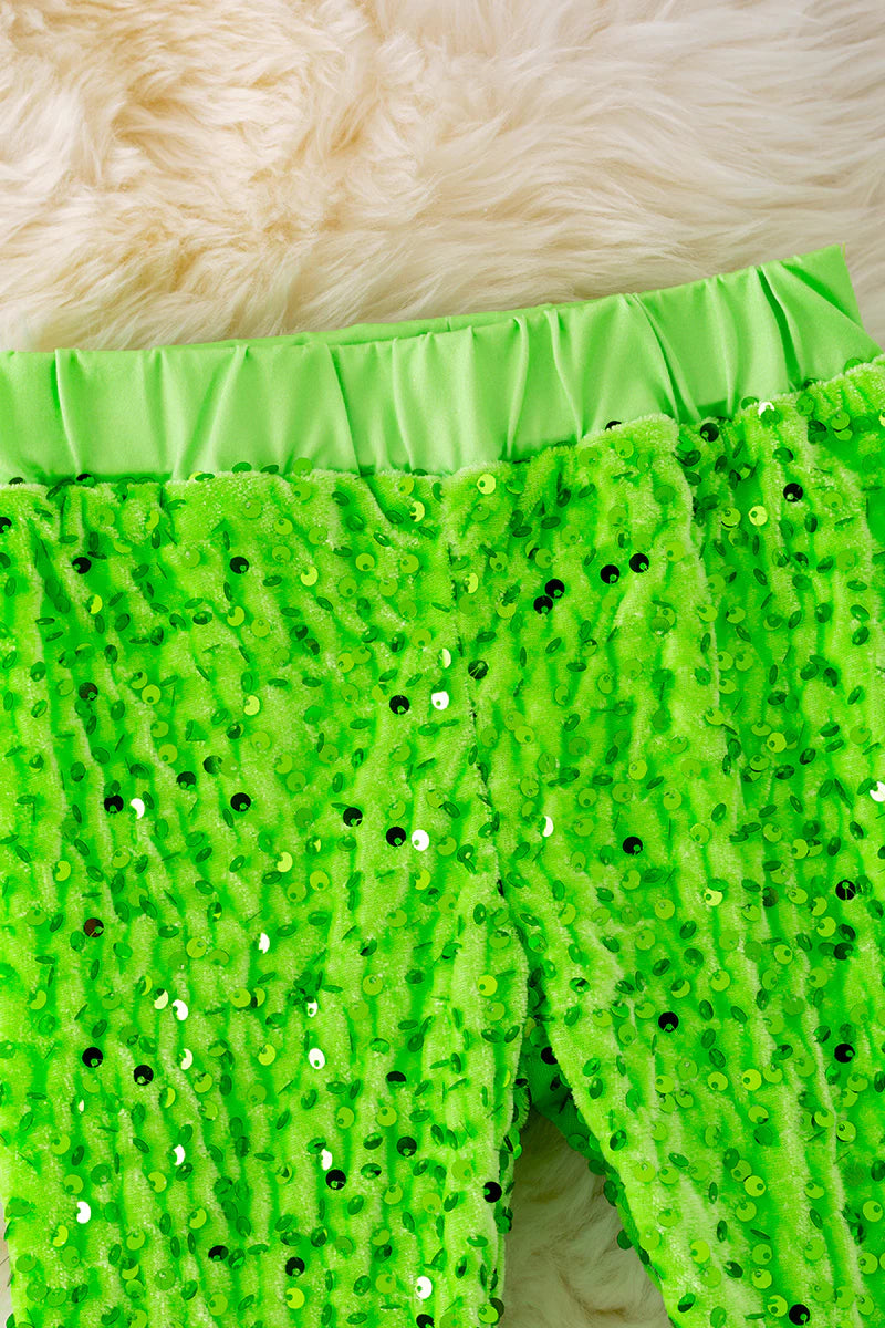 Neon Green Sequin Bell Bottom Pants