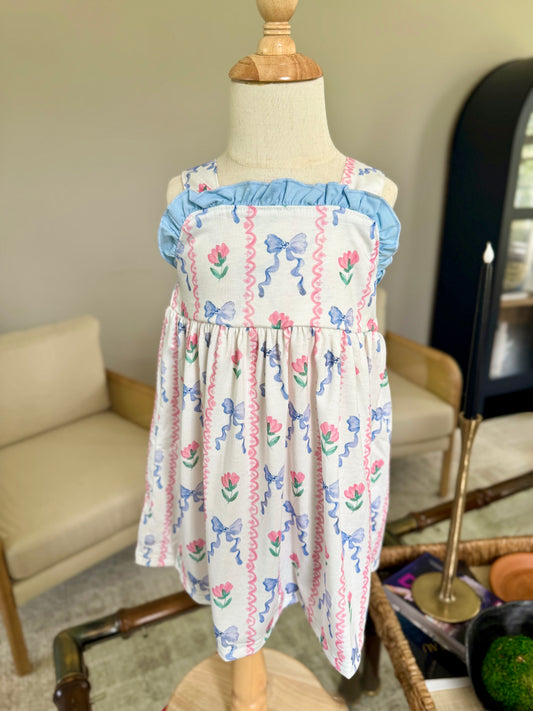Grandmillenial Print Girls Ruffle Sleeveless Dress
