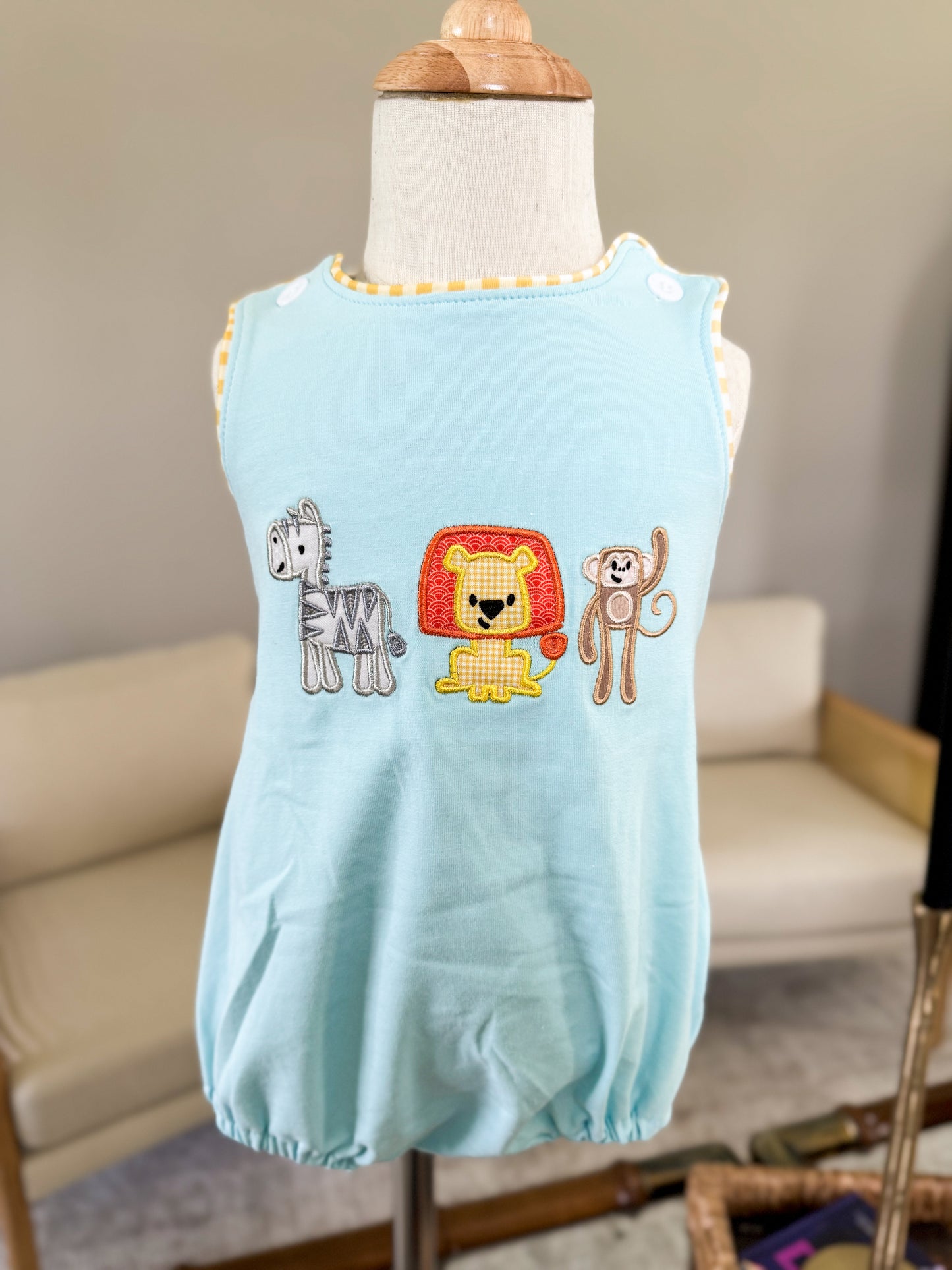 Zoo Animals Applique Boys Bubble Romper