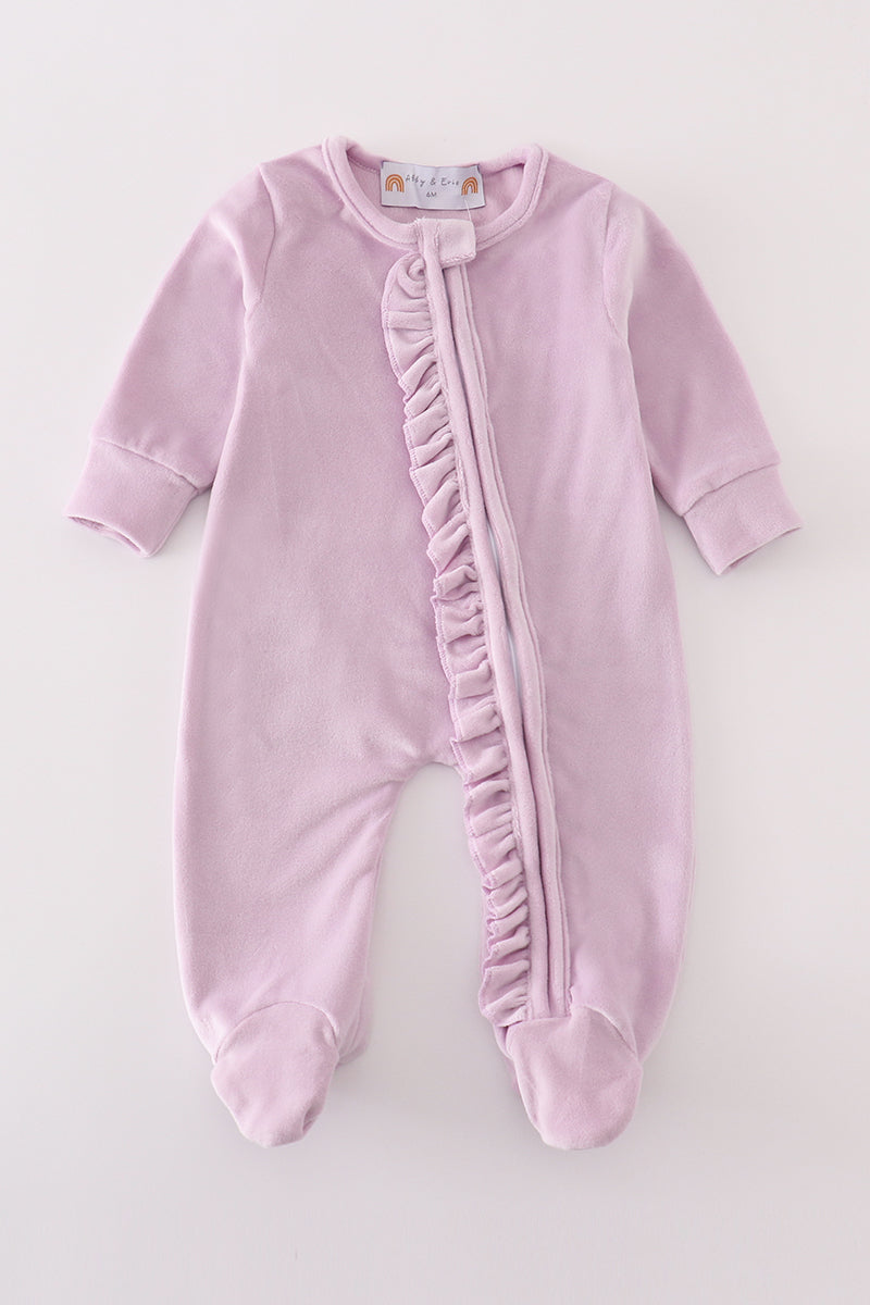 Lavender Velvet Baby Ruffle Zip Romper