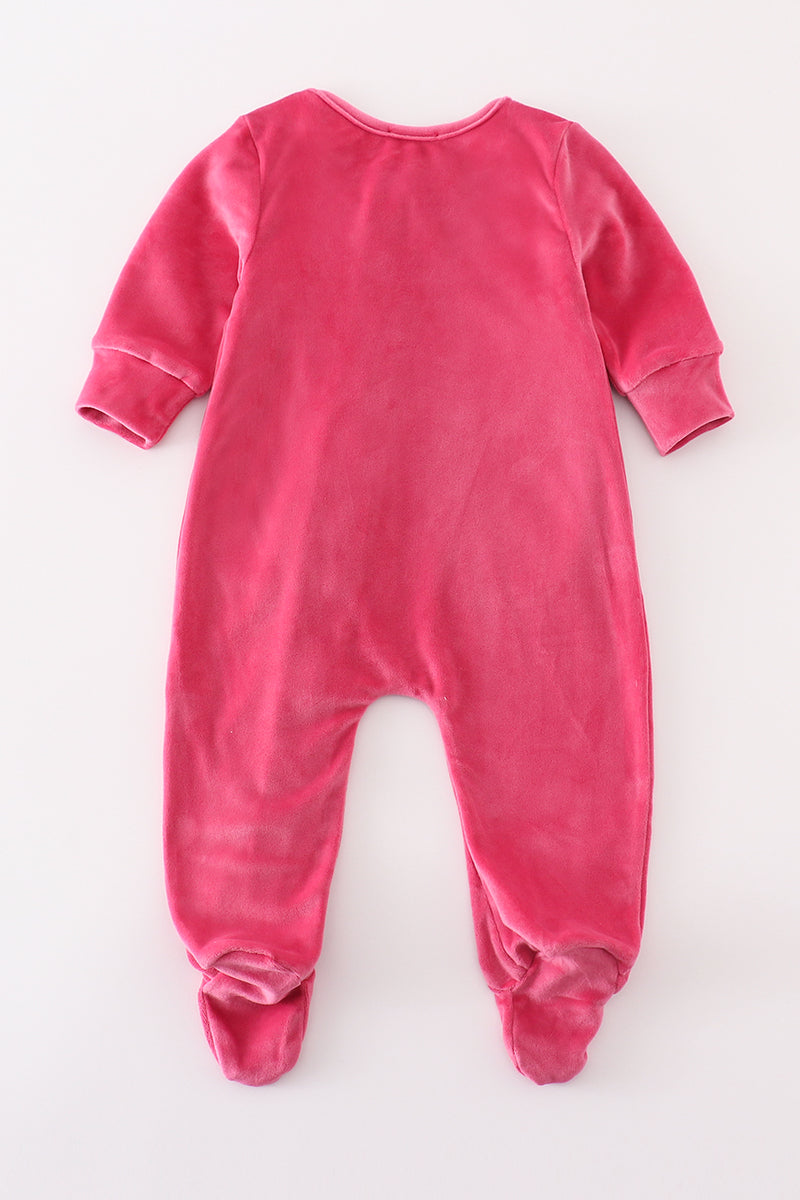 Hot Pink Velvet Baby Ruffle Zip Romper