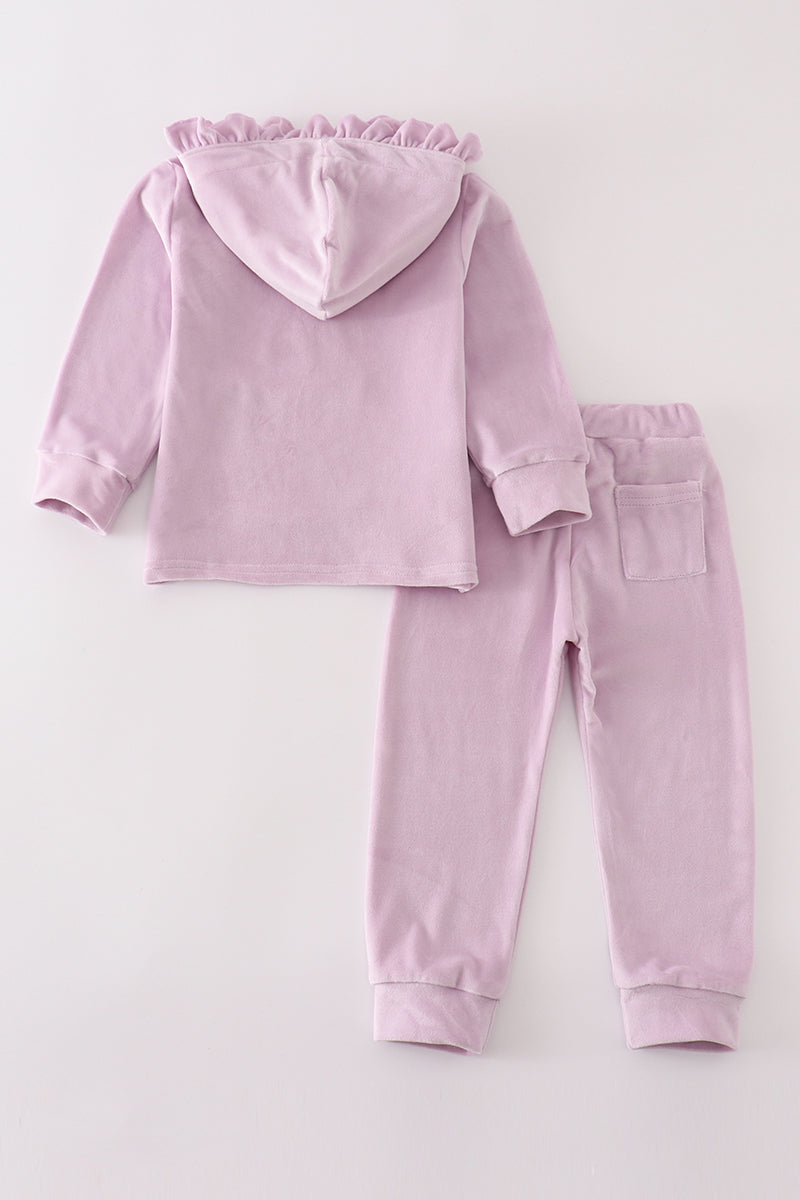 Lavender Velvet Ruffle Hoodie Jogger Set